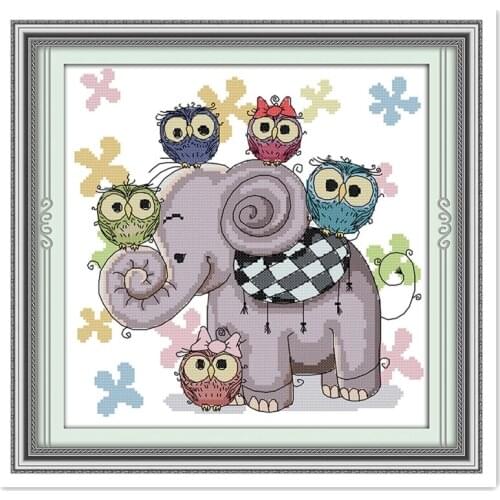 Elephant And Owl Home Decor DMC Cross Stitch Fabric Paintings kits-for-embroidery Chinese Counted Cross Stitch Patterns Kit