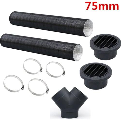 75mm Heater Pipe Duct & Round Warm Air Outlet & Y Piece & Vent Hose Clips Set For Webasto Eberspacher Propex Car Diesel Heater