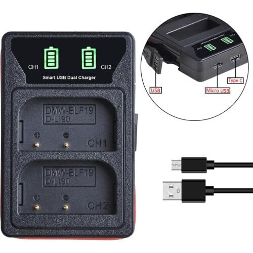 1 Pc DMW-BLF19 DMW-BLF19E DMW BLF19 BLF19E Battery Charger LED Dual Charger with type-C for Panasonic Lumix GH3 GH4 GH5 G9