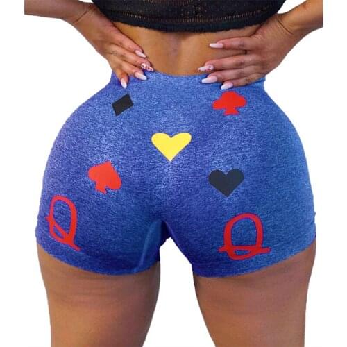 Women Shorts Summer High-Waist Short Pants Elastic Tight Heart Printed Party Club Dance Wear Sport WorkoutSleep Bottoms Clothes