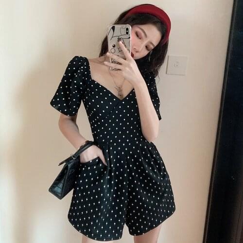 Dot Jumpsuit Women Summer 2021 Wide Leg Shorts Jumper Women Korean Beach Casual High Waist Short Sleeve Chic Playsuits AA5634
