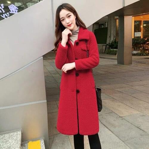 Womens Solid Color Button Anti-lamb Plush Coat Female Anti-fur One Loose Thick Warm Mid-length Fleece Coat 2020 Autumn Winter