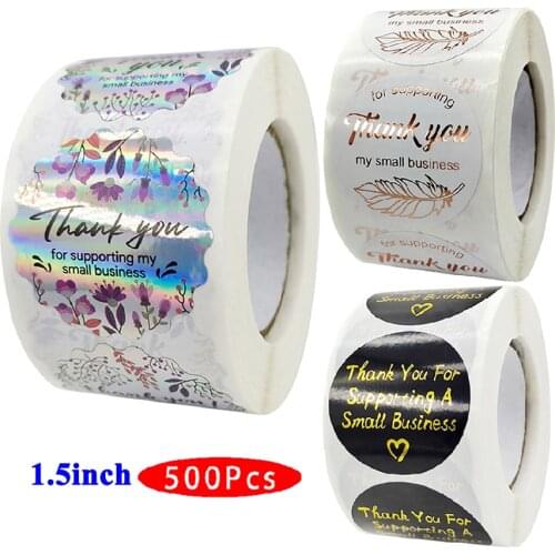 1.5inch 500Pcs Holographic Thank You Valentine Love Stickers Support My Small Business Order Cute Aesthetic Label Gold Foil Seal