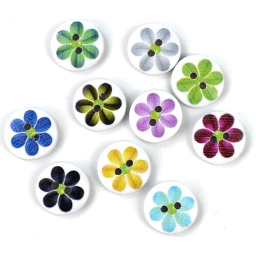 100PCS 15MM 2-Holes Flower Pattern Handmade Sewing Tool Wooden Handmade Buttons Scrapbooking Carft for Decoration