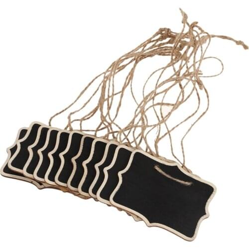 12pcs/lot Hemp Rope Hanging Rectangle Chalkboards Mini Chalk Writing Material for Message Note Board Signs (Color: Black)