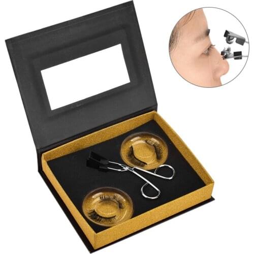 2 pairs Hardcover Magnetic False Eyelashes 3D Lasting Magnetic Eyelashes Natural Artificial Mink lashes Magnet Eyelash Curler