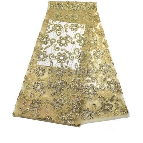 2021 African George High Quality Yellow Floral Sequins Lace Fabric Latest Nigerian Sequence Glitter Tulle Mesh Trim Indian Saree