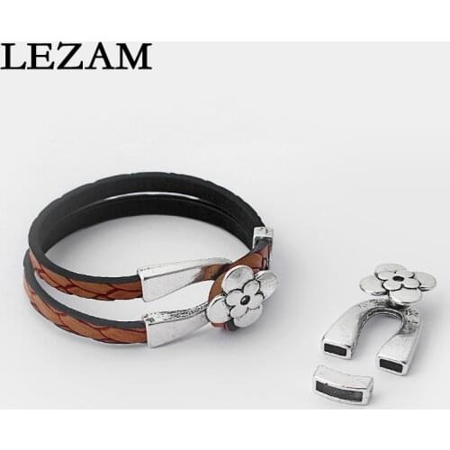 3 Sets Antique Flower Style Wish Bone Shape For 5*2mm Flat Leather Diy Bracelet Bangle Jewelry Findings Accessories