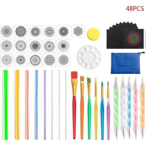 48Pcs/Set Mandala Dotted Tools Set for Painting Rock Stones Stencil Brush Drawing Pen Paint Tray Kit