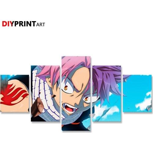 Natsu Dragneel 5 Panel Wall Art Canvas Photo for Living Room Decoration A2169