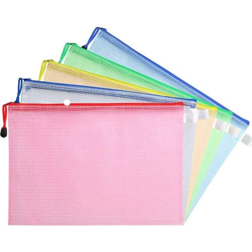 5 Pieces A4 Letter Size Waterproof Plastic Zipper Bags Document Bags Zip Folder for School Office Homework Storage Organizer
