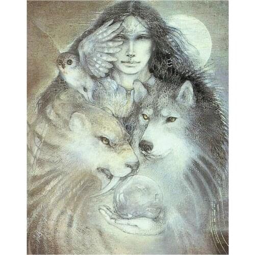 5d diamond painting wolf woman eagle icon diy diamond embroidery full round diamond mosaic artwork home decor