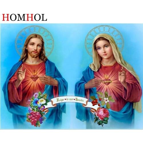 5D DIY Diamond Embroidery Jesus and the Virgin Mary Full Square Round Diamond Painting Cross Stitch Kit Mosaic Home Decoration