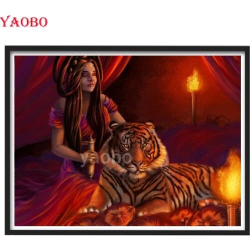 Diamond Painting African woman and tiger Rhinestone Picture 5D DIY Diamond Embroidery New Arrival Portrait Cross Stitch Wall Art
