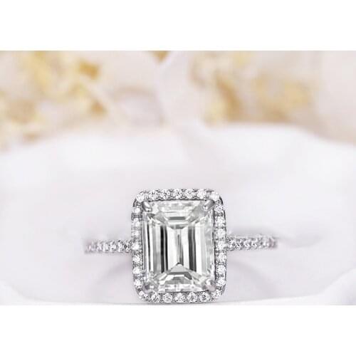 ANZIW Fashion 925 Sterling Silver Halo Emerald Rings Wedding Engagement Bridal Rings For Women Party Lover Rings Jewelry Gifts