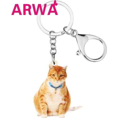 ARWA Acrylic Orange American Wire Haired Cat Kitten Keychains Cute Key Ring Animal Jewelry For Girls Kids Gift Purse Decoration