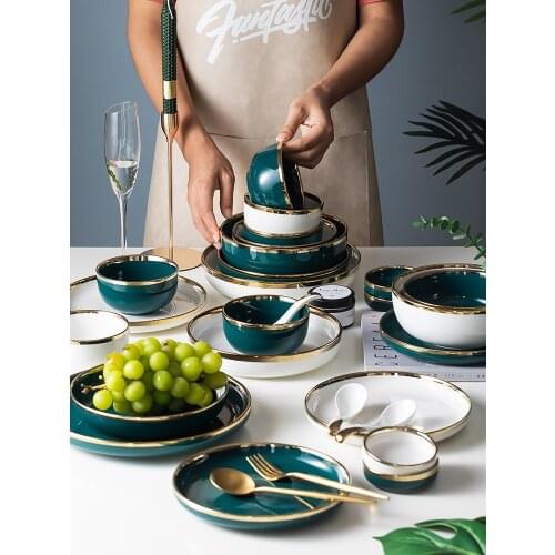 White Phnom Penh ceramic plate porcelain snack dishes luxury steak plate dessert tray rice soup bowl spoon tableware set