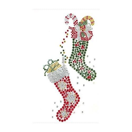 BlingQueen 25PCS/LOT Rhinestone Hotfix Transfer Christmas Stockings Design