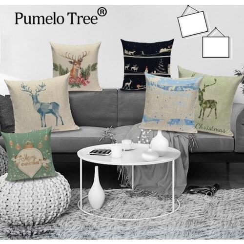 Christmas Tree Cushion Cover Merry Cute Deer Throw Pillow Case Happy Festival Cushions Covers Home Decor Sofa Car Bed Pillowcase
