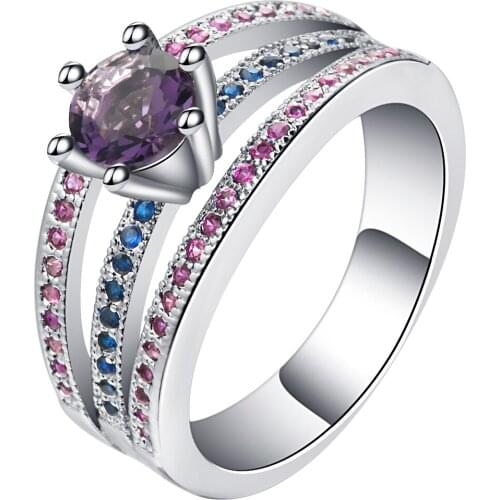 Colorful Micro Pave Zircon Round Rings Design Silver Color Elegant Multi-layered Wedding Bands Rings For Women Dropshipping