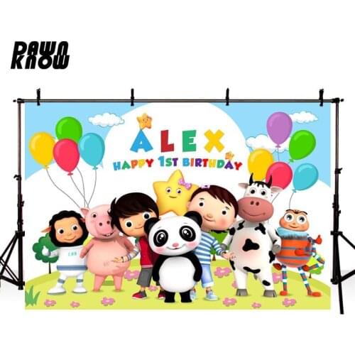 DAWNKNOW Cartoon Panda Balloon Photography Background Photocall Kids Birthday Party Photo Shoot Backdrop Customize lv2721