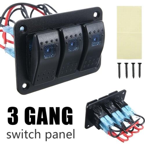 DC 12V/24V Waterproof 3-Gang Bar Car Caravan Boat RV Marine Rocker Switch Panel Blue LED Light Rocker Switch