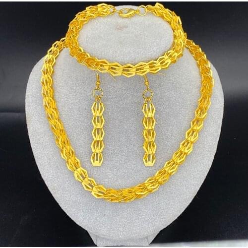 Ethiopian Jewelry Gold Color African Party Jewelry 24k Jewelry sets Phoenix tail Necklace Earrings Saudi Arabia Wedding Gifts