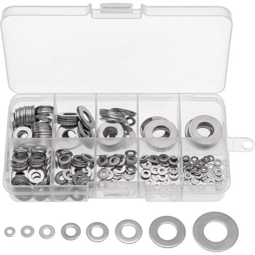 Electrapick 360pcs M2 M2.5 M3 M4 M5 M5 M6 M8 M10 Washers Stainless Steel Flat Plates with 8-size Safety Plates