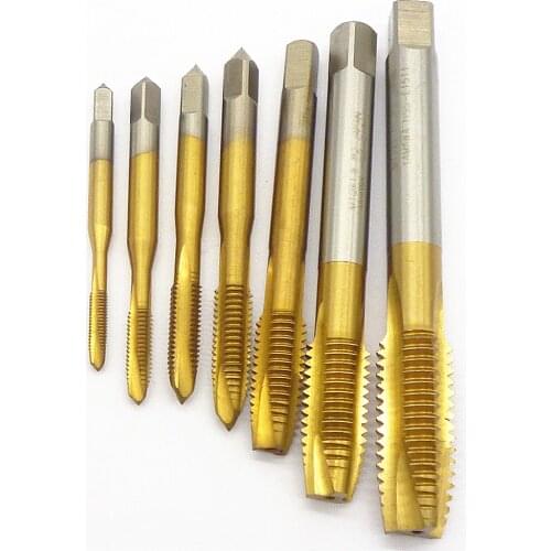 Fixmee 7pc Machine Spiral Point Plug Tap HSS Titanium M3 M4 M5 M6 M8 M10 M12 Straight Flute Thread Metric Machine Screw Taps