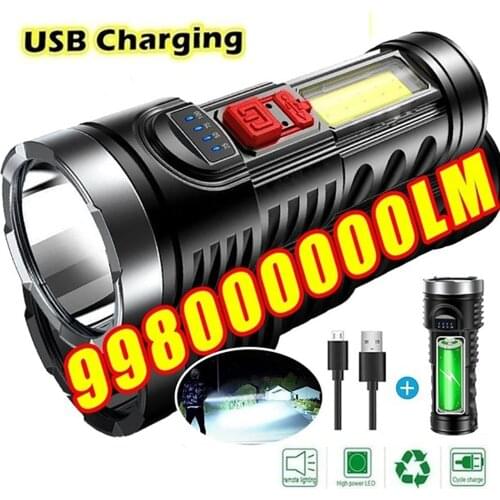 Ultra Bright LED Flashlight With IPX4 LED Lamp Beads Waterproof Torch Zoomable 4 Lighting Modes Multi-function USB Charging
