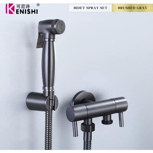 Brass Bidet Faucet Brass Shower Tap Washer Toilet Sprayer Hygienic Shower Bidet Tap Wall Mounted Bidet Faucets Gun grey