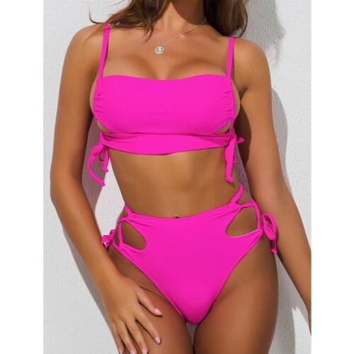 Home&Nest New Bikini Sets Women Two-Piece Swimsuit Deep V Solid Bandage Straps Bikini Set Beach Swimwear Female Swimsuit