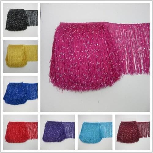YY-tesco 10 Meters 20cm Wide Sequins Lace Fringe Trim Tassel Fringe Trimming For Latin Dress Stage Clothes Accessories Tassel