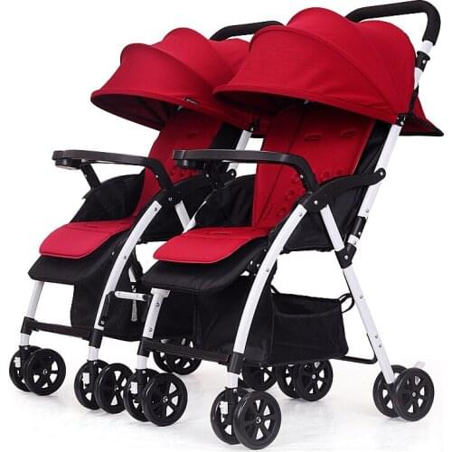 Lightweight Twin Baby Stroller Double Trolley Foldable Can Be Flat and Detachable Two-way Implementation Baby Carriage 0-36M
