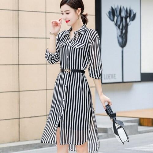 Summer women coat loose striped chiffon shirts Women Cardigan Korean style long-sleeved irregular all-match shirts tops clothes
