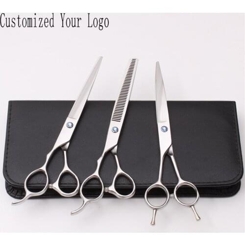 Left-Hand 7" JP Titanium C3006 Customized Logo Dogs Cats Hair Grooming Tools Cutting Scissors Thinning Shears Pets Scissors Set