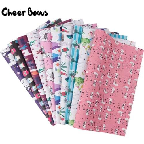 Cute Alpaca Plant Printed Leather Fabrics 22*30CM PU Fabric For Clothing Bags Hairbows Patchwork Sewing Material DIY Crafts