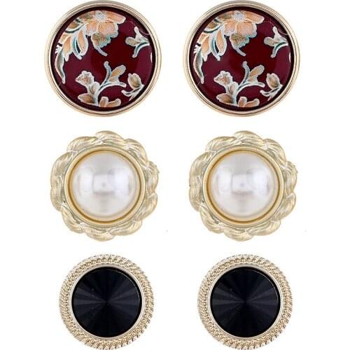 Fashion 3PC/Set Button Pearl DIY Stud Earrings For Women accessories Jewelry Brincos