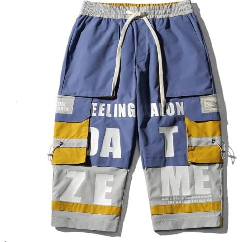 2020 Men Cargo Pants Calf Length Pants Hip Hop Joggers Side-pocket Ribbons Black Trousers Men