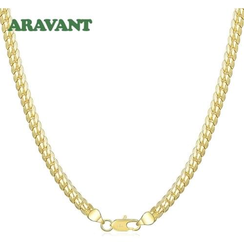 Gold Necklaces Silver 925 Wide 5MM Flat Sideways Necklace For Men Fashion Jewelry