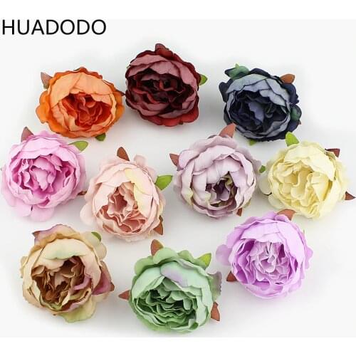 HUADODO 10 pieces 5cm Peony flower head silk Artificial Flowers For Wedding Decoration DIY Decorative Wreath Fake Flowers
