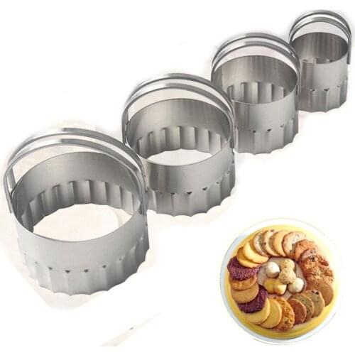 Biscuit Cutter Set 4 Pcs/Set Round Biscuit Mold Stainless Steel Cutters with Fluted Edge Wave Cookie Cutter with Handle