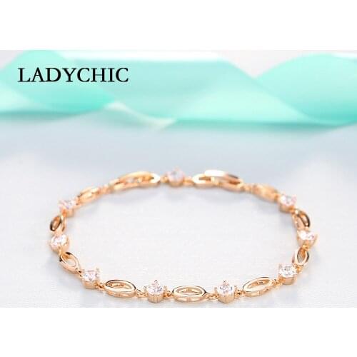 LADYCHIC 2020 New Arrival O Letter Zircon Bracelet Exquisite Gold Color Wedding Party Valentines Day Bangle Jewelry Gift LB1017