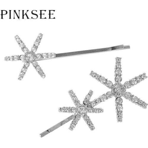 Pinkse 1PC Fashion Elegant Crystal Hexagonal Star Shape Hair Clips for Women Girls Cute Snowflake Star Hairpins Ornaments