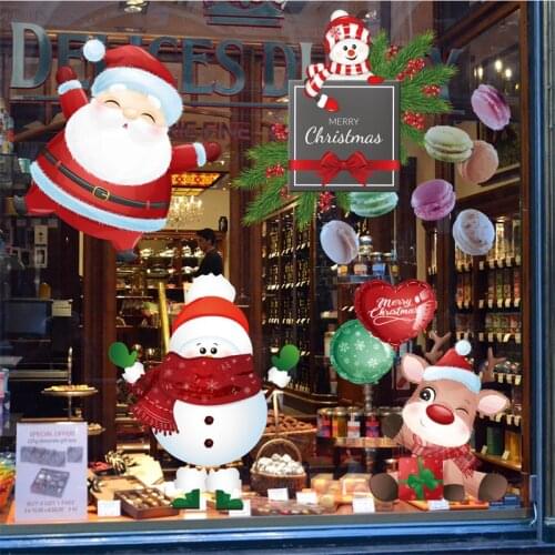 Christmas Window Decal Santa Claus Snowman Elk Stickers Winter Wall Decals for Kids Rooms New Year Christmas Window Decorations