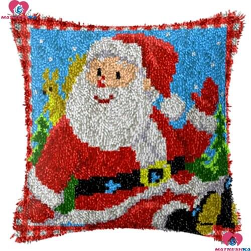 Santa Diy Latch Hook Kits Pillowcase Embroidery 3d Printed canvas Cushion Cover Crochet Latch Hook Unfinished Christmas decor