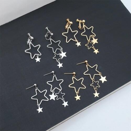 Newest Minimalist Metal Hollow Stars Drop Earrings For Women Geometric Asymmetric Fashion Ear Jewelry Young girl earrings