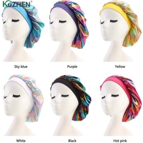 Colorful Hair Styling Caps Laser Women SilkyTurban Hat Women Satin Headwear Bonnet Sleeping Bandanas Hair Styling Tools