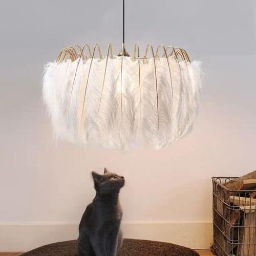 Modern LED Chandelier Nordic Luxury White Feather Round Chandelier Childrens Room Chandelier Bedroom Chandelier Indoor Lighting