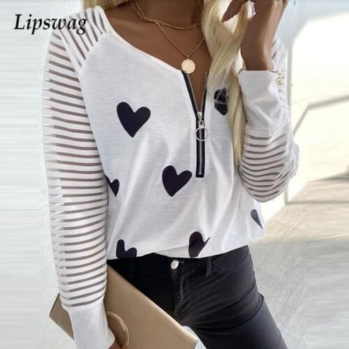 Women Elegant V-Neck Casual Blouse Spring 2021 Autumn Mesh Long Sleeve Shirts Blusas Fashion Street Letter Print Tops Pullover
